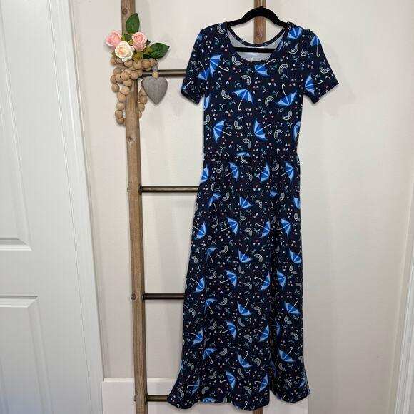 Dot Dot Smile Blue Black Maxi Long Dress Size 8 10 - Picture 1 of 8